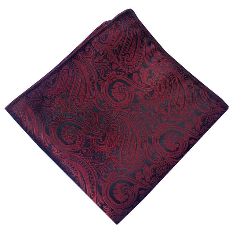 Burgundy and Black Paisley Pocket Square