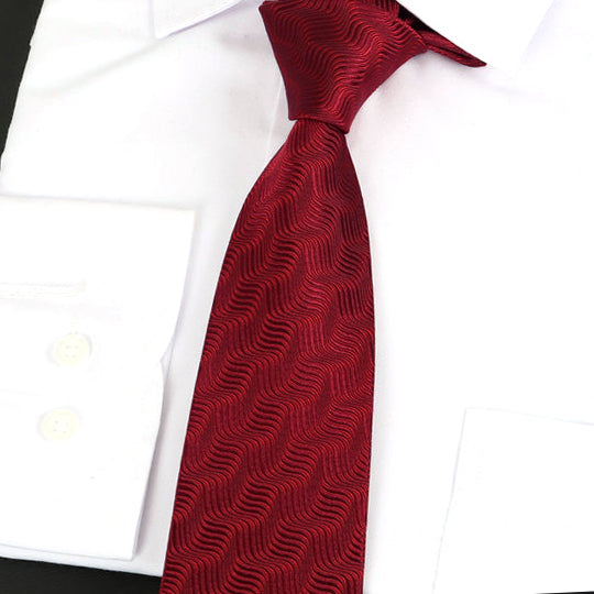 Dark Red Waves Pattern Silk Tie