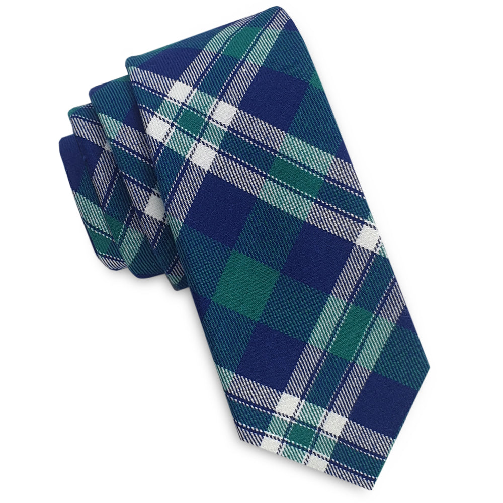 Green, Blue and White Tartan Plaid Skinny Tie