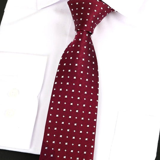 Dark Red with White Squares Silk Tie 2