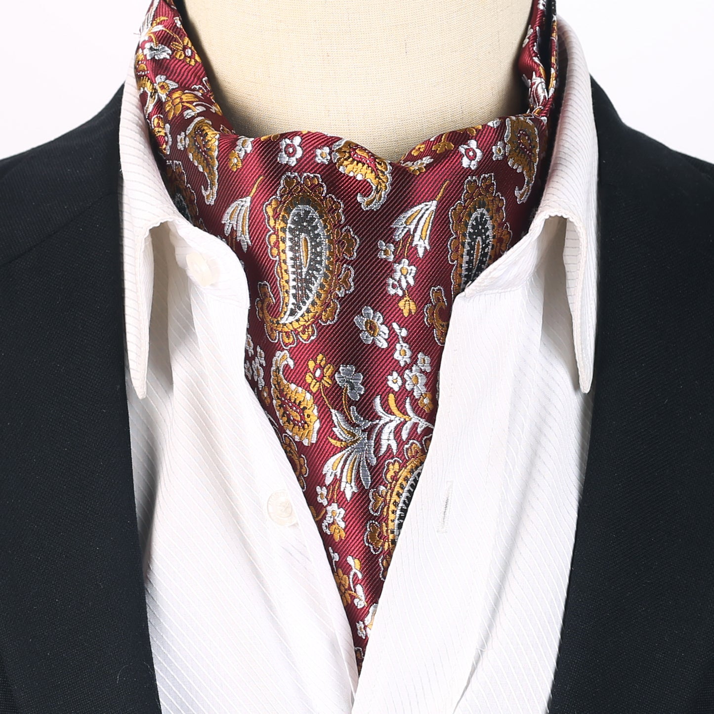 Burgundy with Orange & Silver Paisley Ascot Cravat