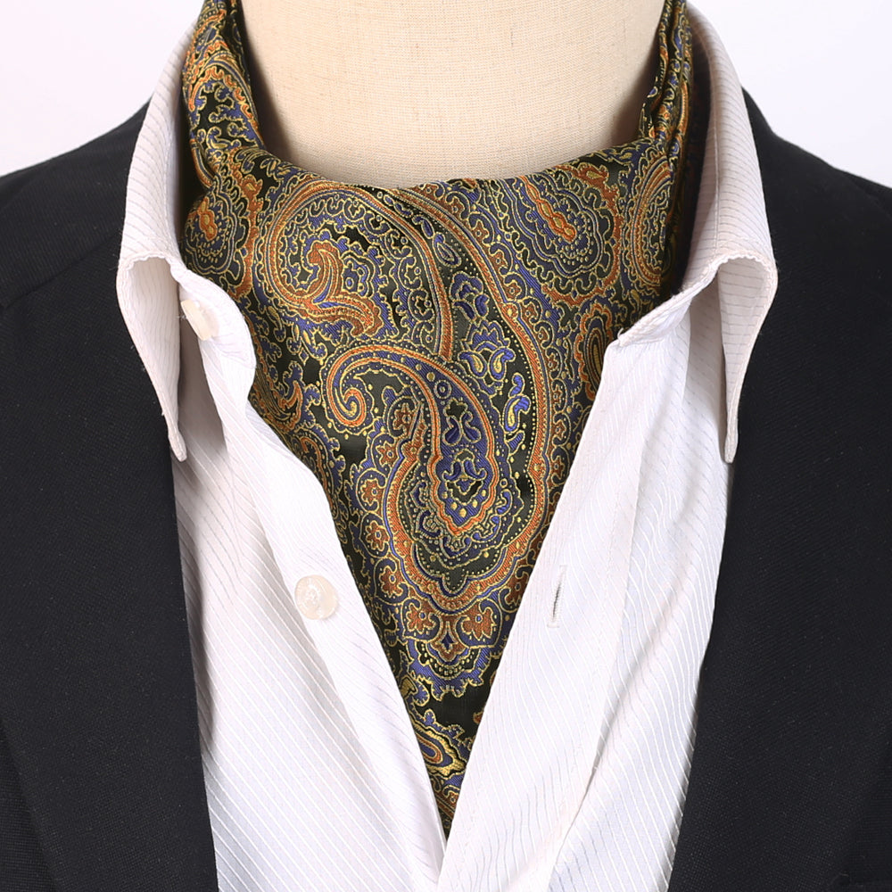 Men's Black with Blue & Gold Paisley Ascot Cravat