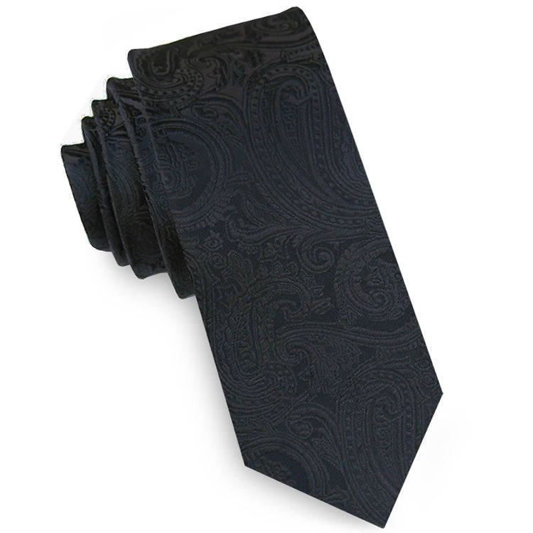 Black Paisley Embossed Mens Skinny Tie