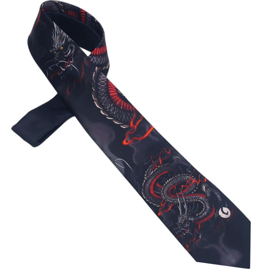 Black & Red Japanese Dragon Tie