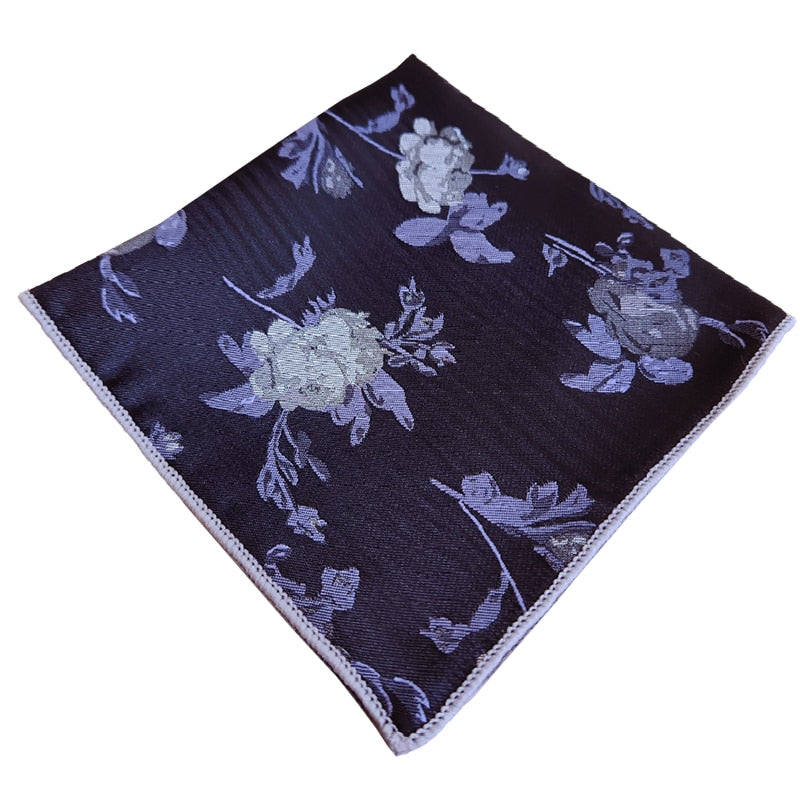 Black with Grey & Purple Floral Pocket Square