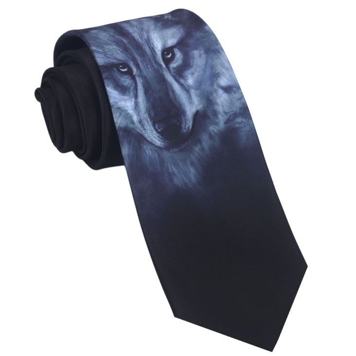 Black with Grey Wolf Slim Tie