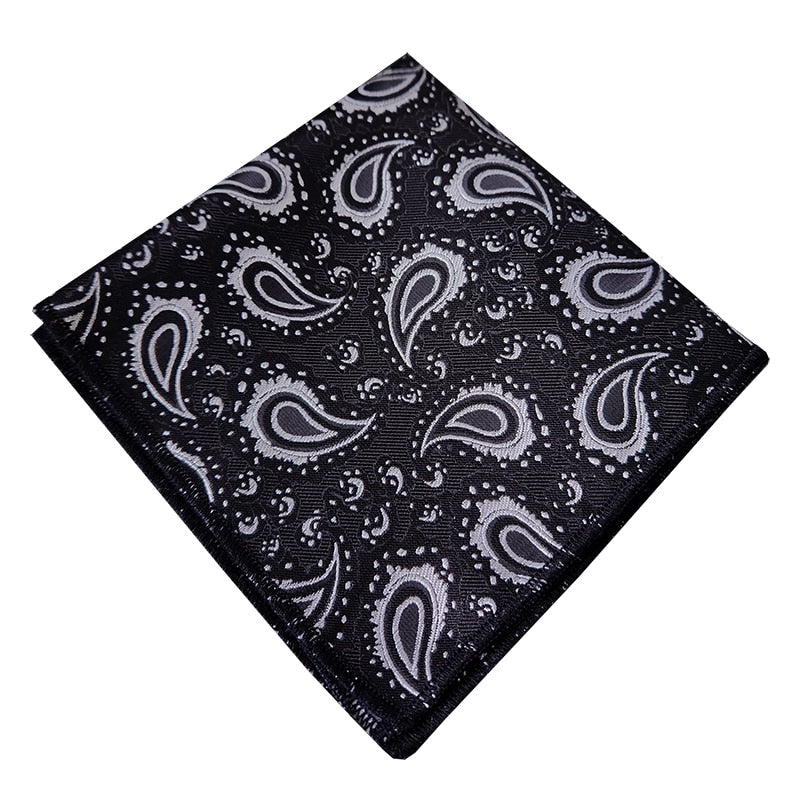 Black with White Paisley Teardrops Pocket Square
