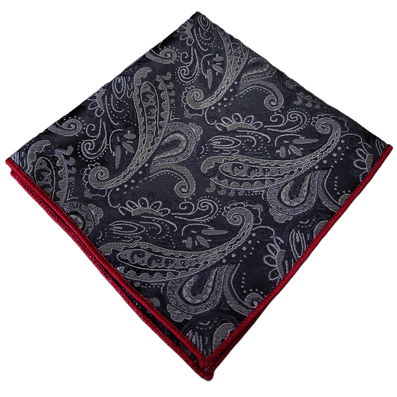 Black and Dark Silver Paisley Pocket Square