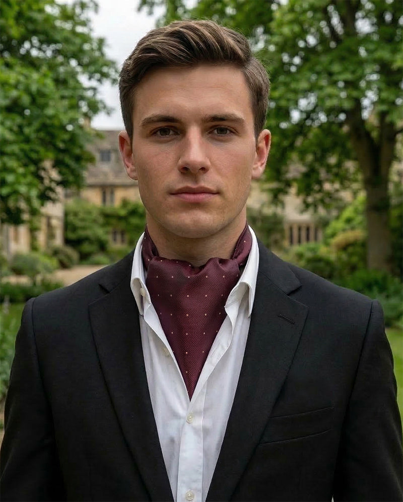 Burgundy Textured with Gold Dots Ascot Cravat