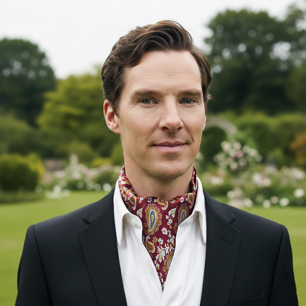 Burgundy with Orange & Silver Paisley Ascot Cravat