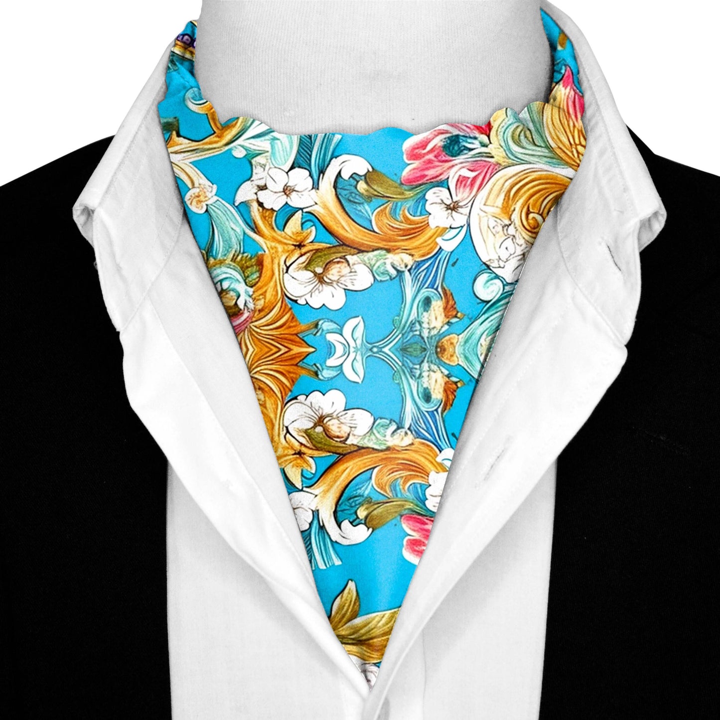 Genuine Silk Colorful Floral Scroll Ascot Cravat