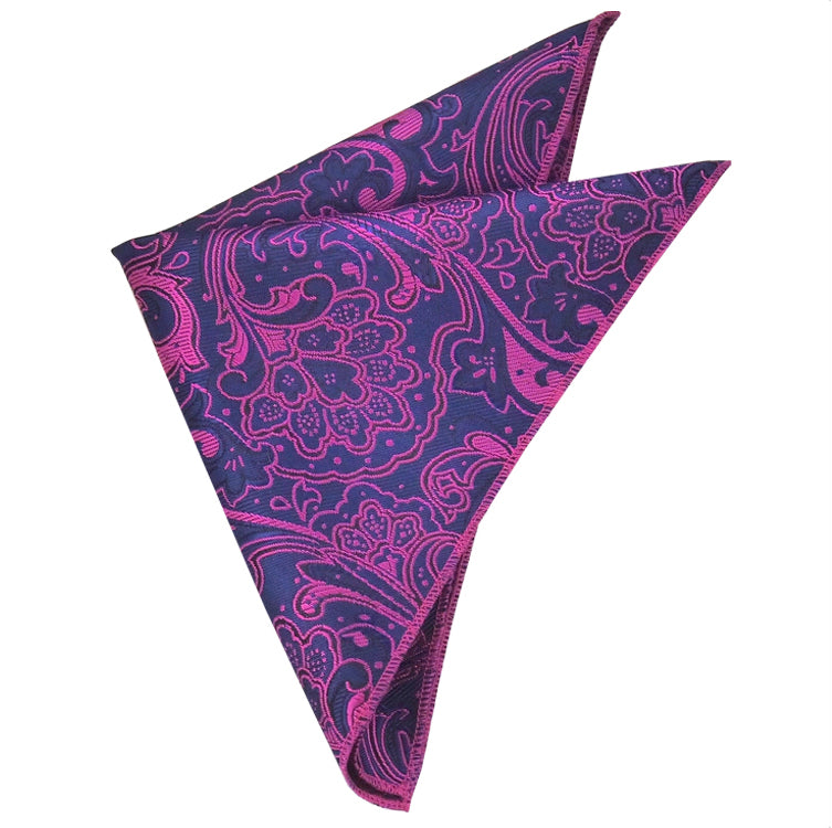 Dark Blue with Pink Floral Design Pocket Square