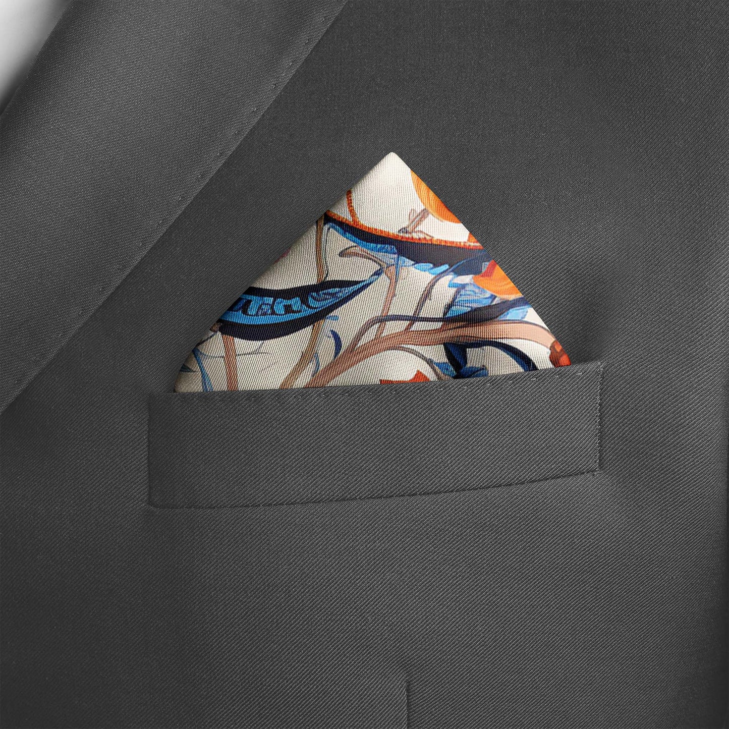 Genuine Silk Amber Bloom and Cerulean Still Life Pocket Square