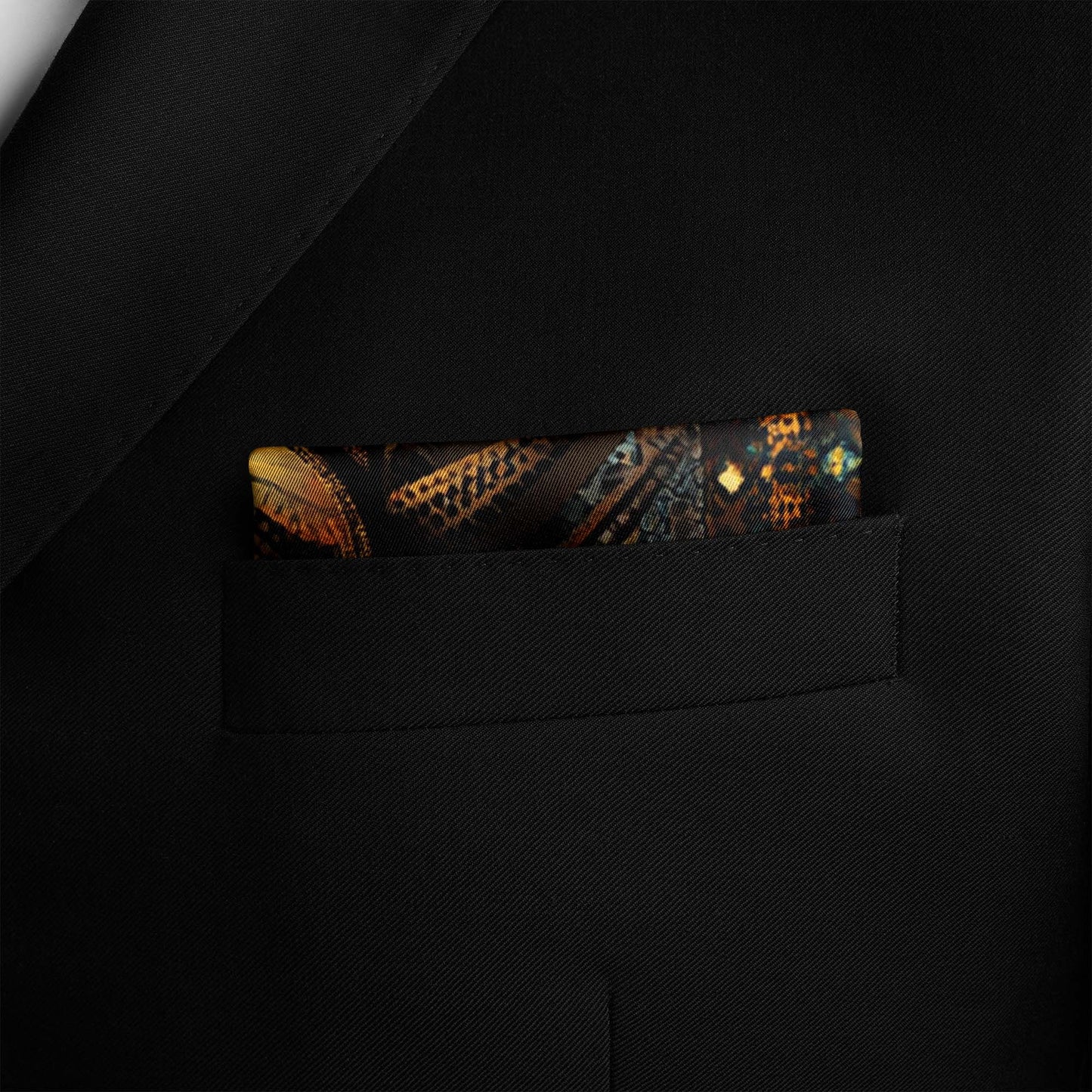 Genuine Silk Amber Mosaic and Midnight Lights Pocket Square