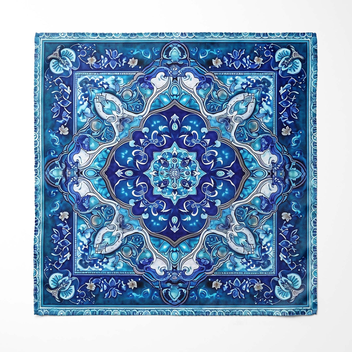 Genuine Silk Azure Persian Floral Mosaic Pocket Square