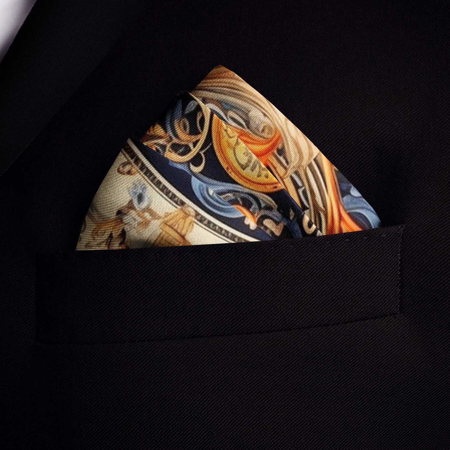 Genuine Silk Baroque Midnight Symphony Pocket Square