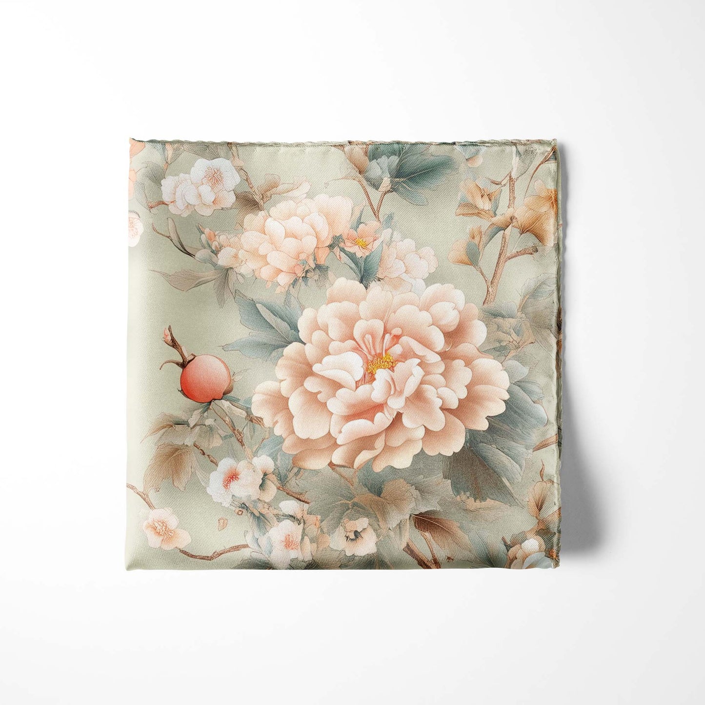 Genuine Silk Birdsong and Peach Blossom Reverie Pocket Square