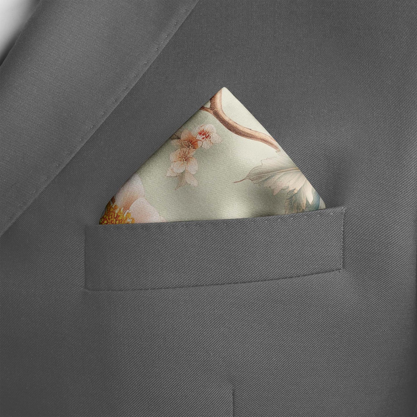 Genuine Silk Birdsong and Peach Blossom Reverie Pocket Square