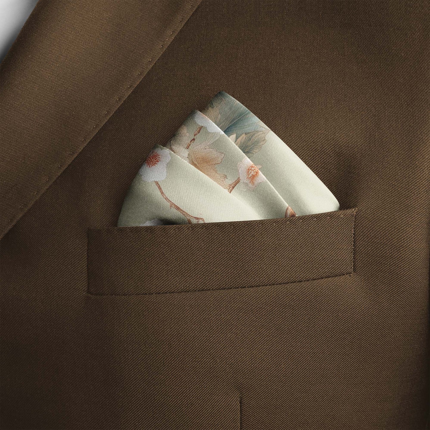 Genuine Silk Birdsong and Peach Blossom Reverie Pocket Square