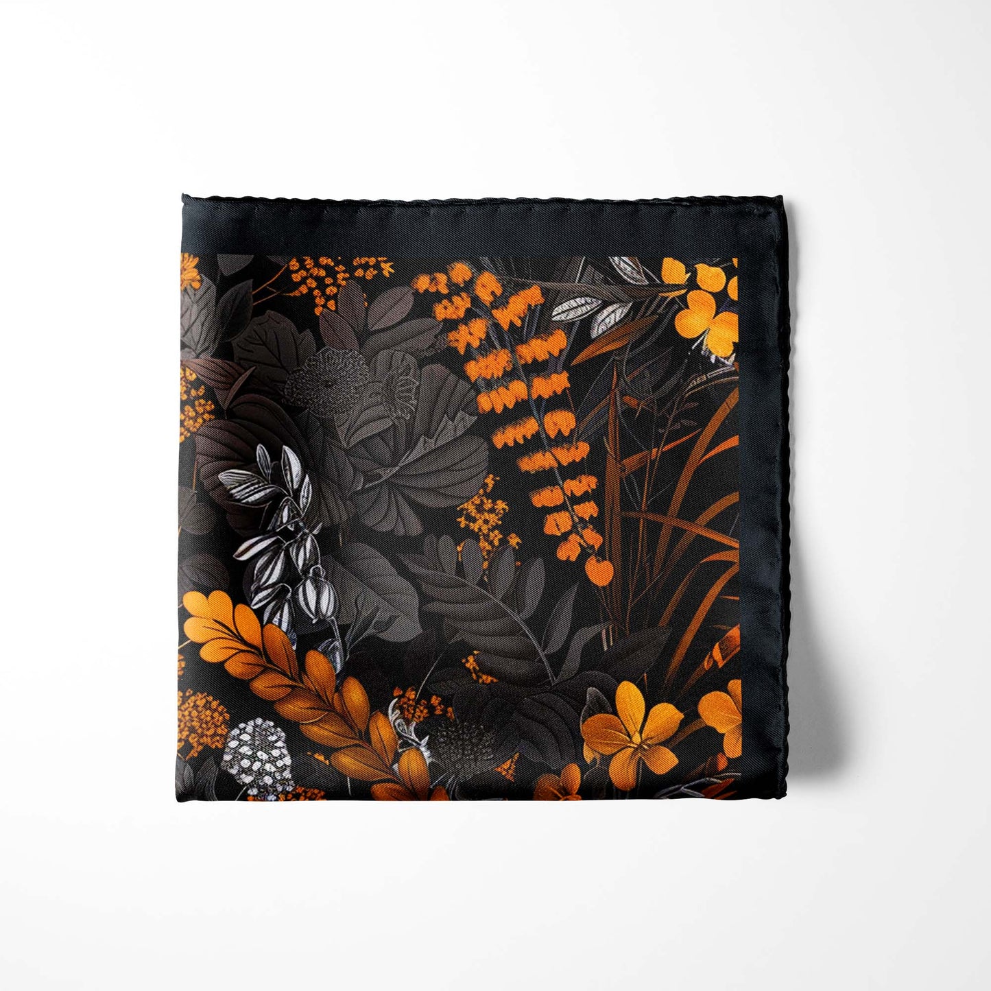 Genuine Silk Black Amber Wild Bloom Pocket Square