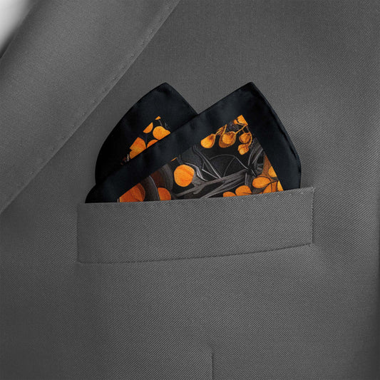 Genuine Silk Black Amber Wild Bloom Pocket Square