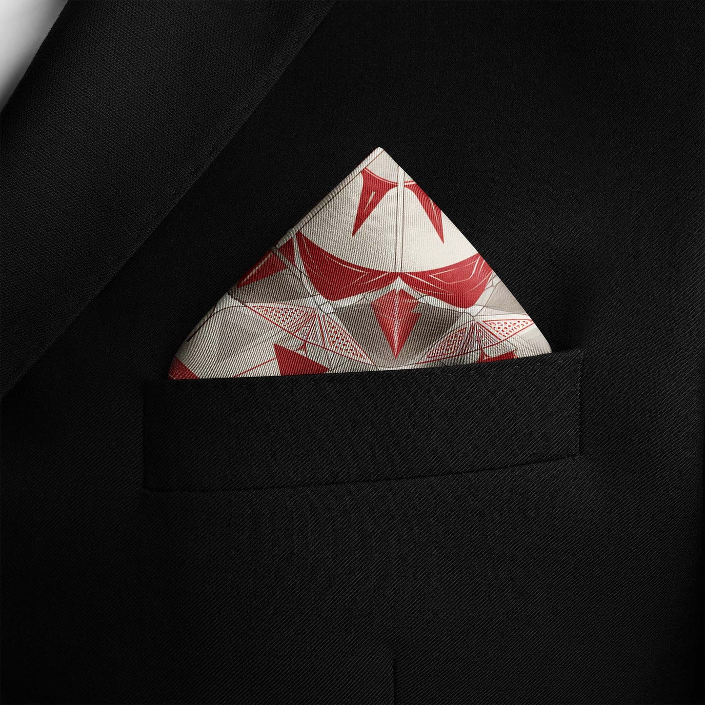 Genuine Silk Cardinal Compass and Ivory Horizon Pocket Square