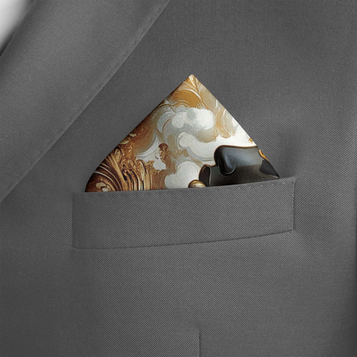 Genuine Silk Celestial Muse in Gold Pocket Square
