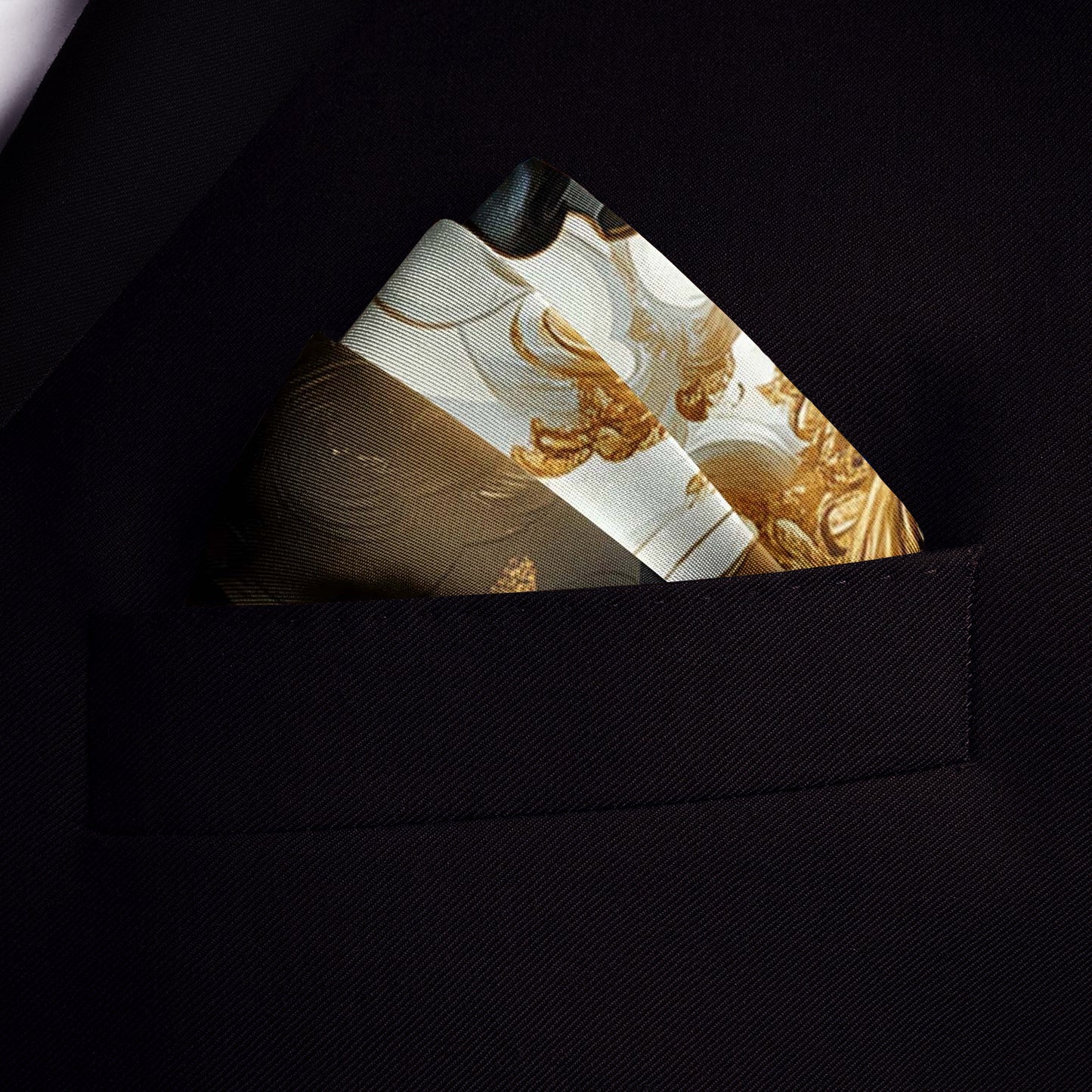 Genuine Silk Celestial Muse in Gold Pocket Square