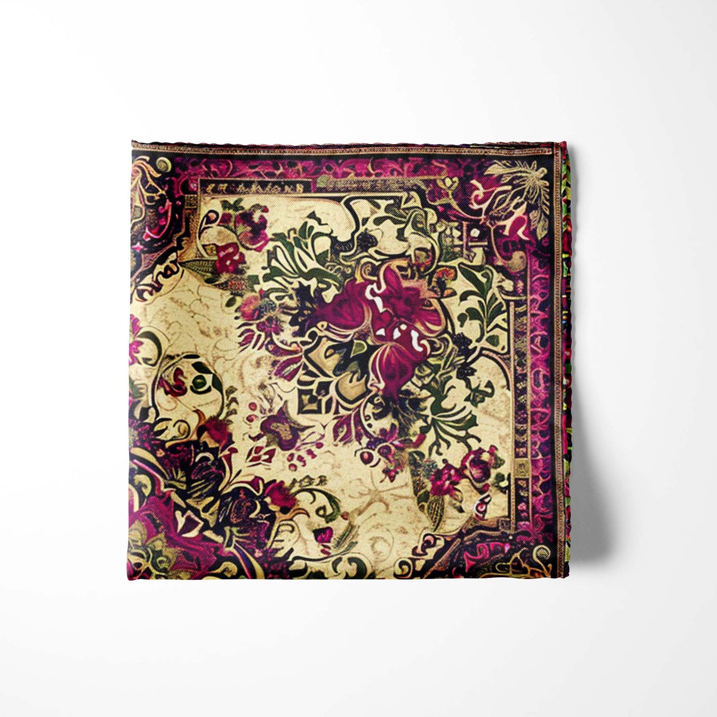 Genuine Silk Cream & Raspberry Imperial Tapestry Pocket Square