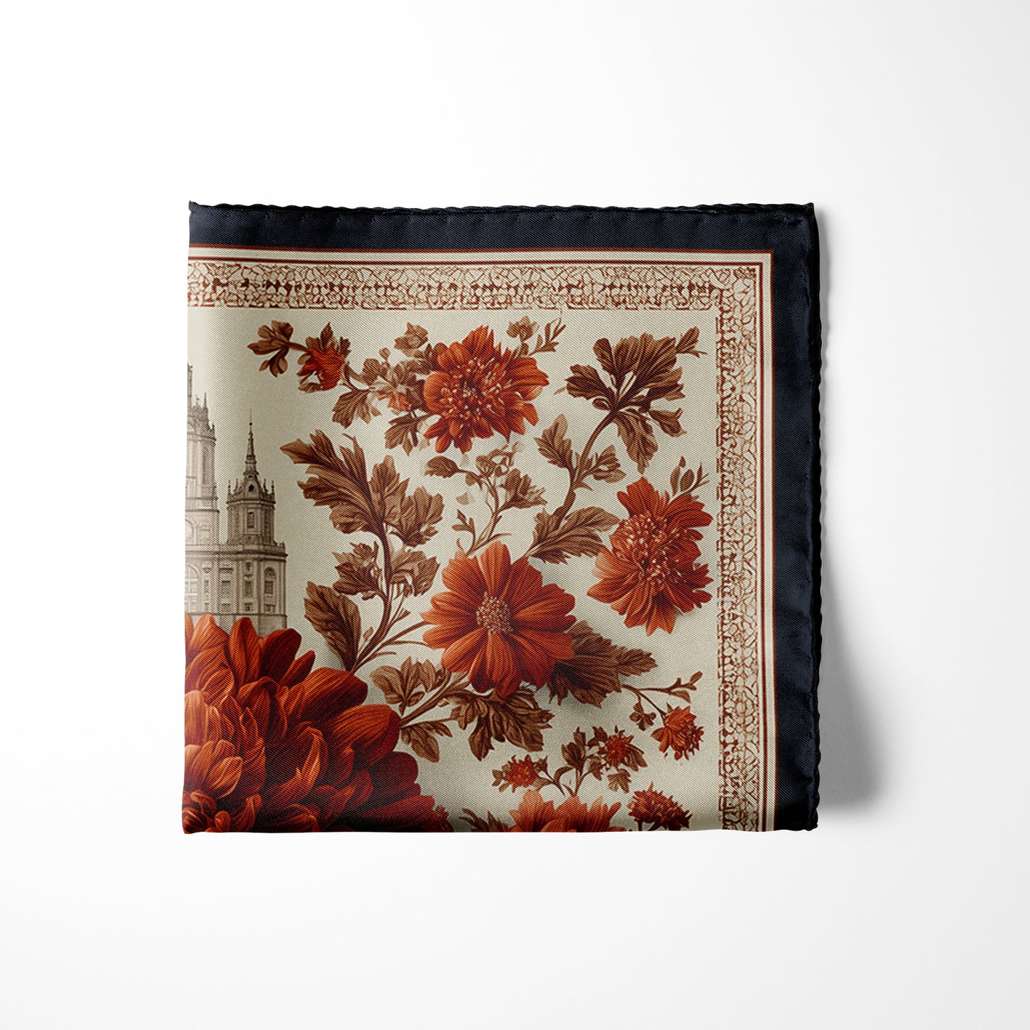 Genuine Silk Crimson Chrysanthemum Heritage Pocket Square