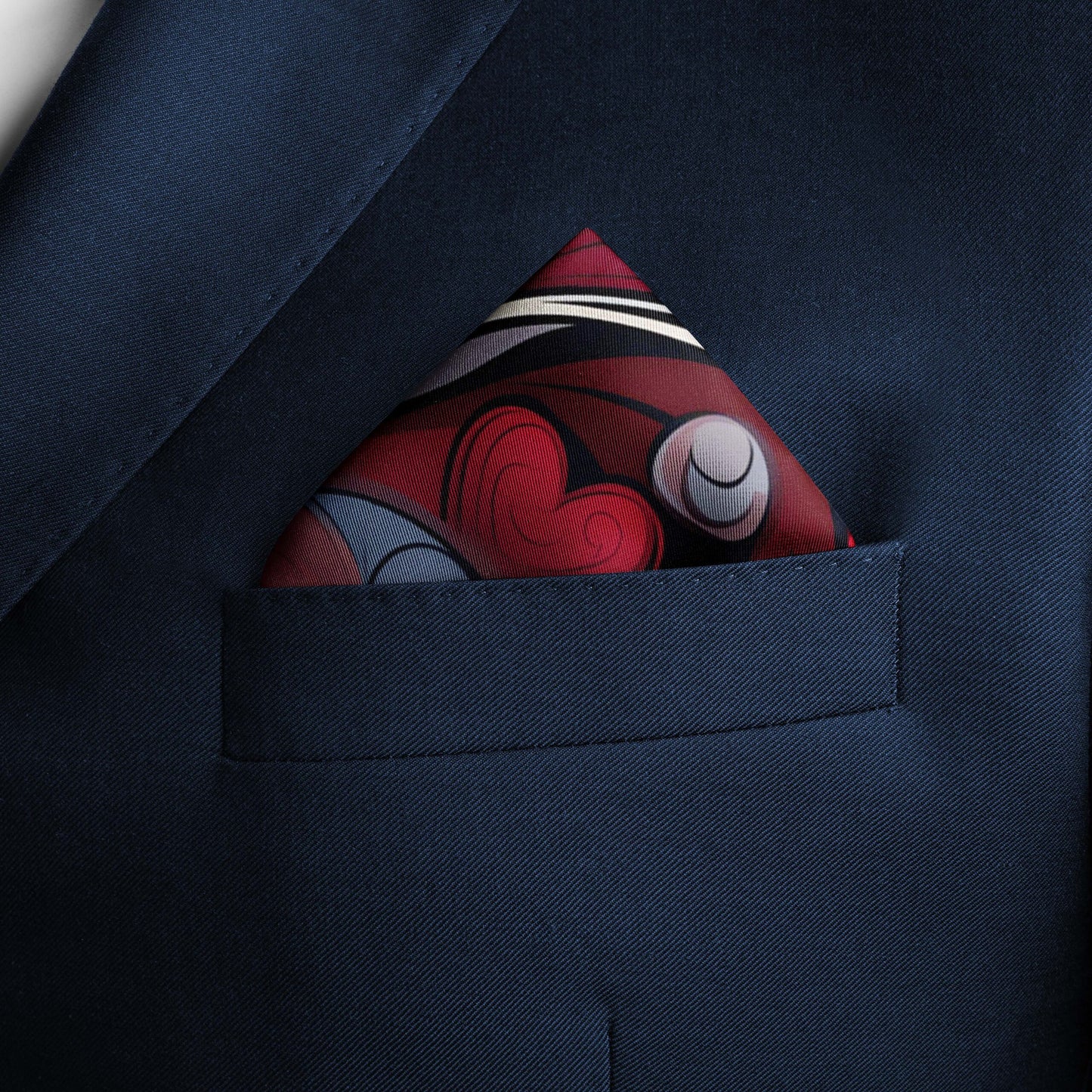 Genuine Silk Crimson Hearts Swirl Pocket Square