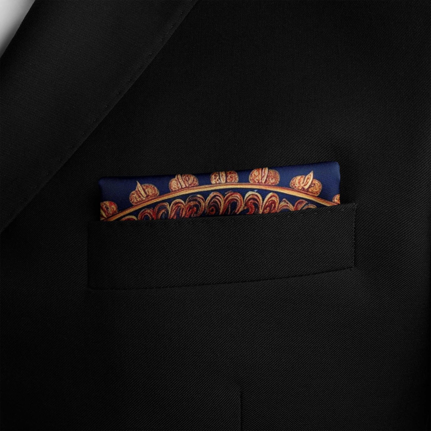 Genuine Silk Crimson Indigo Paisley Mandala Pocket Square