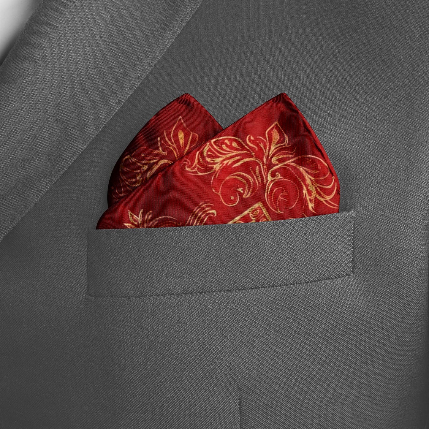 Genuine Silk Crimson Indigo Paisley Mandala Pocket Square