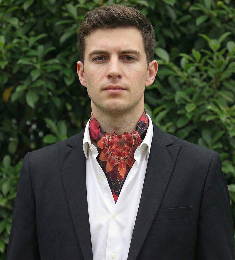 Genuine Silk Crimson Mandala Bloom Ascot Cravat