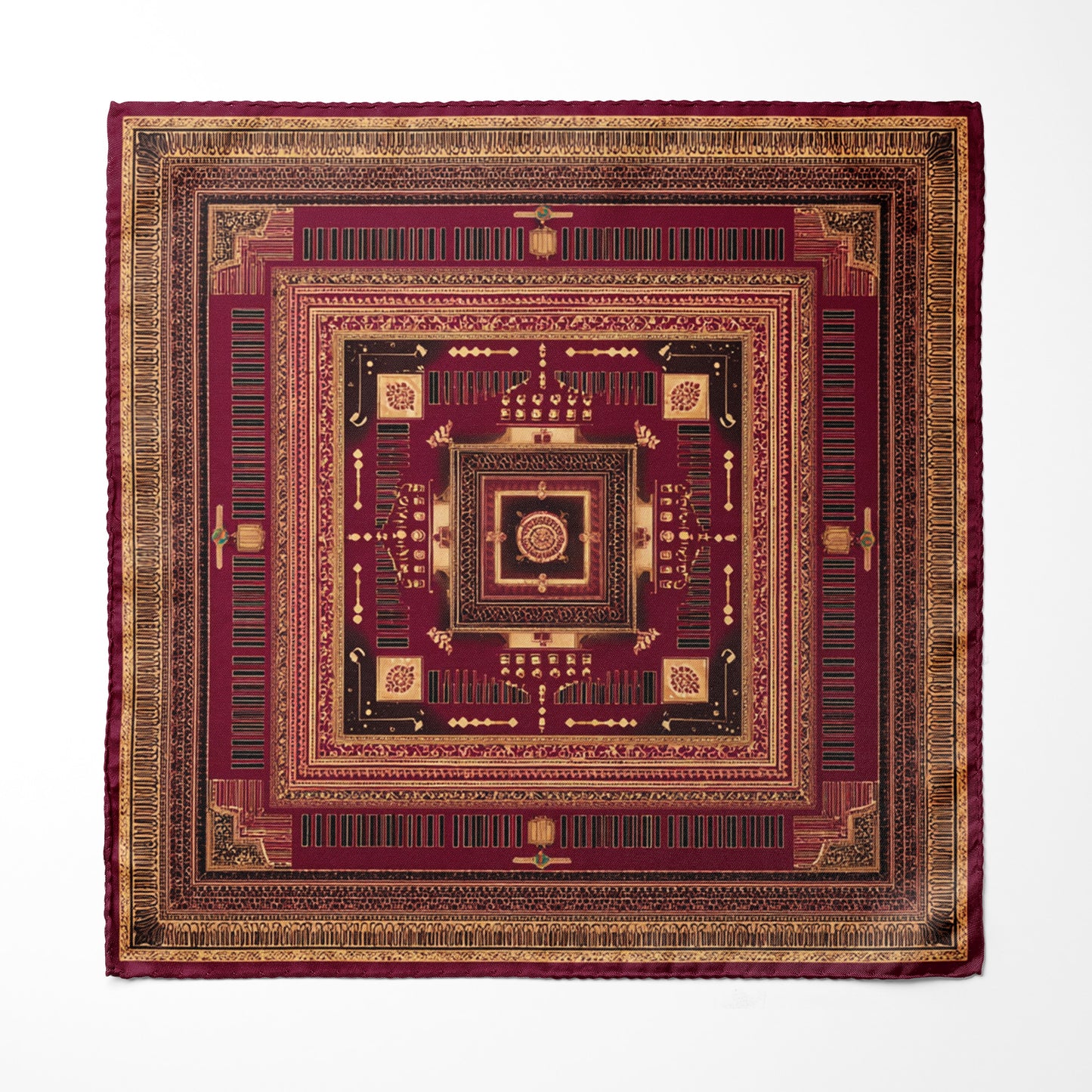 Genuine Silk Crimson Tesseract Geometric Pocket Square