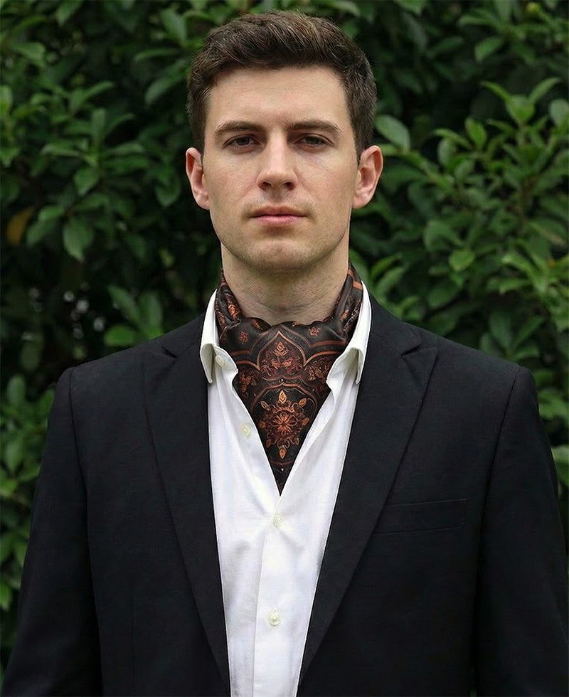 Genuine Silk Emerald Baroque Medallion Ascot Cravat