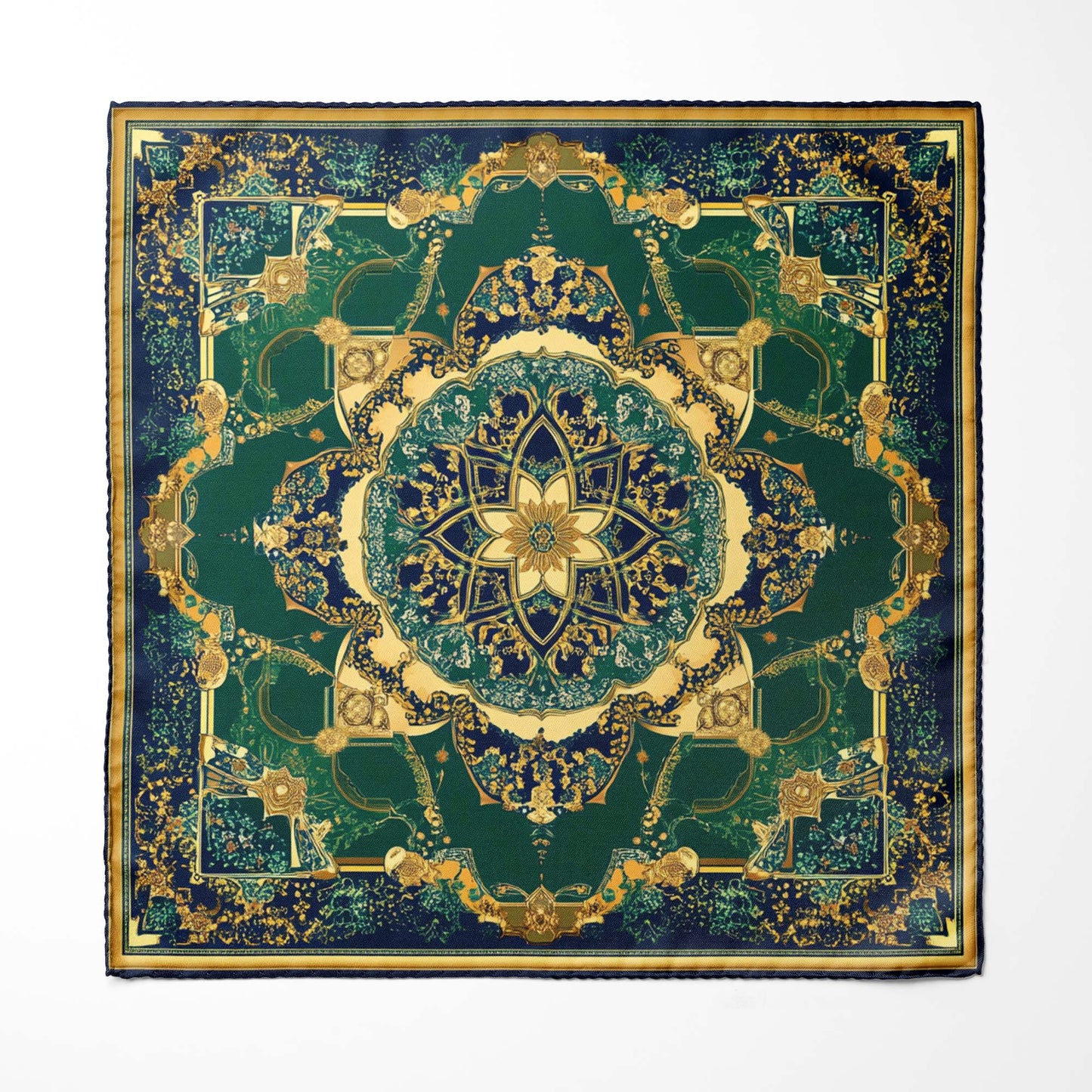 Genuine Silk Emerald Baroque Medallion Regal Pocket Square