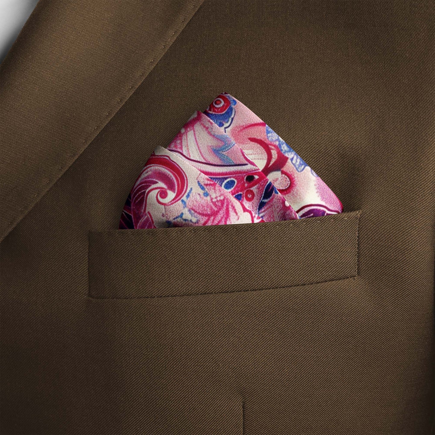 Genuine Silk Fuchsia Paisley and Electric Bloom Pocket Square