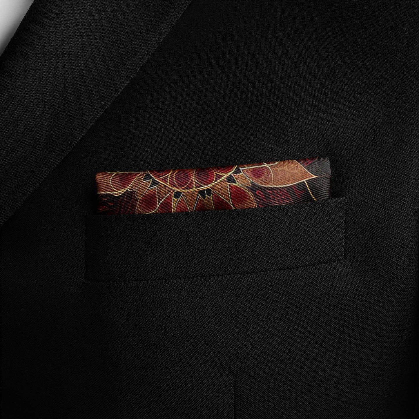 Genuine Silk Garnet Mandala and Royal Lotus Pocket Square