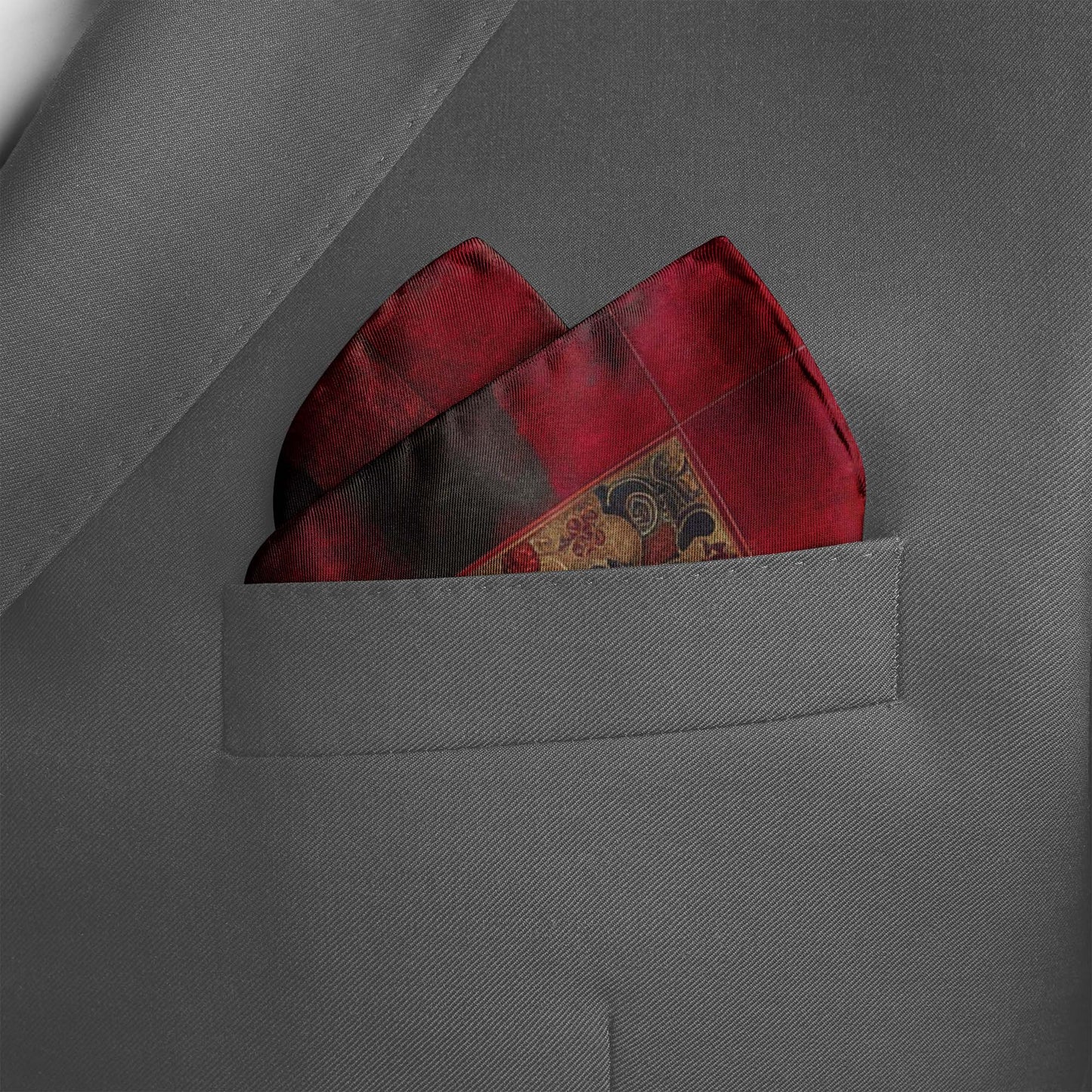 Genuine Silk Garnet Mandala and Royal Lotus Pocket Square