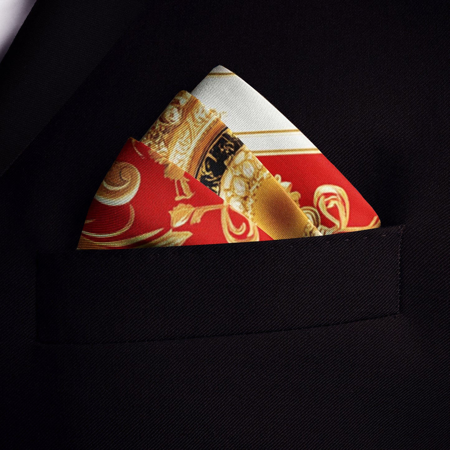 Genuine Silk Gold Baroque with White Roses Pocket Square