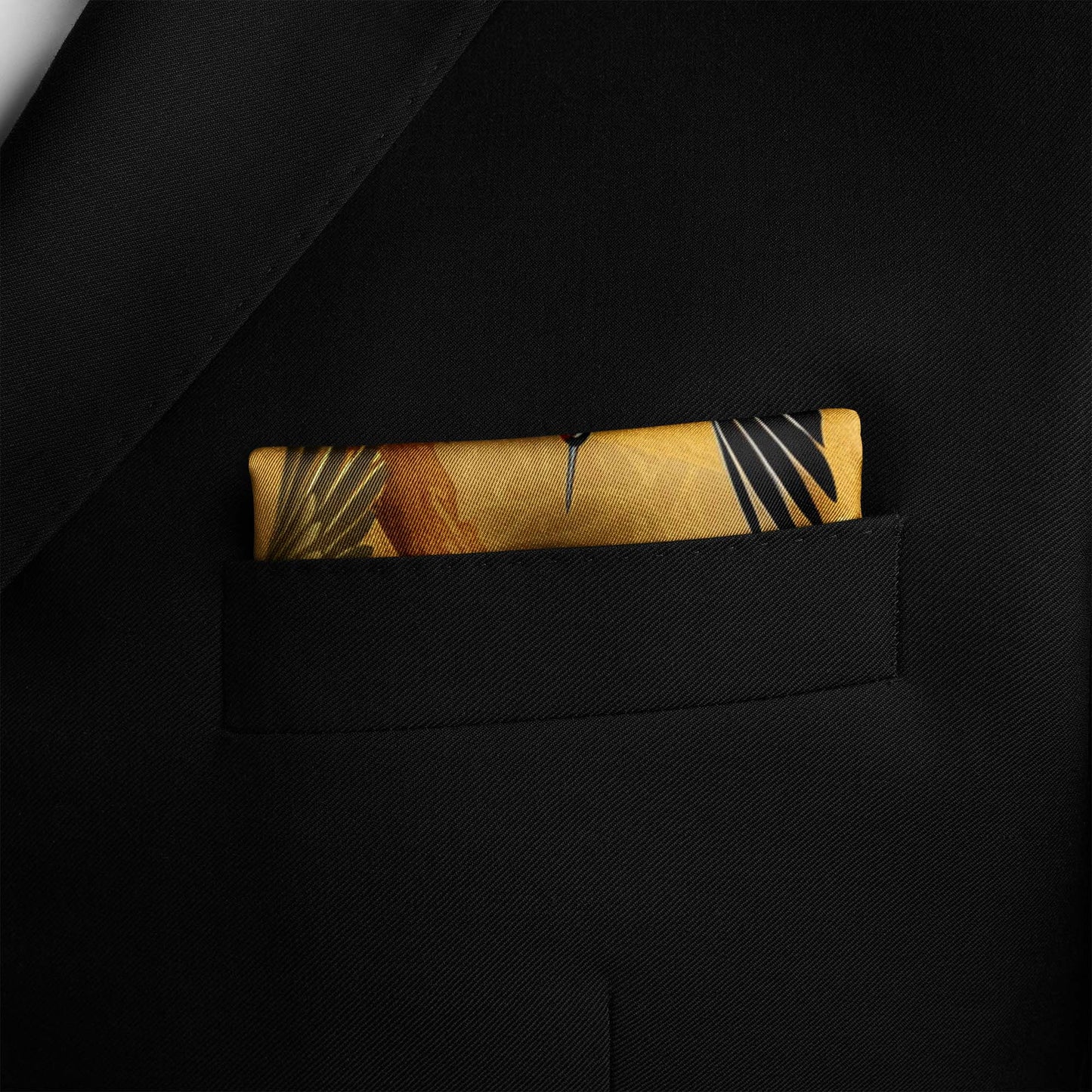 Genuine Silk Gold Floral Cranes Pocket Square