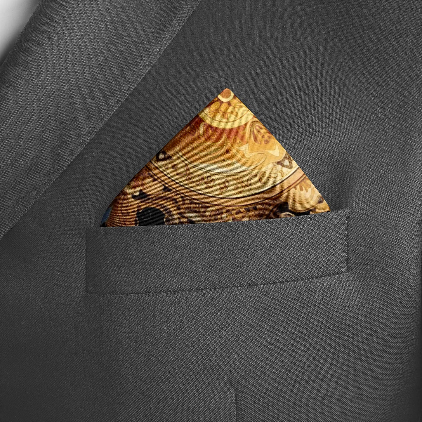 Genuine Silk Gold Rococo Crest Pocket Square