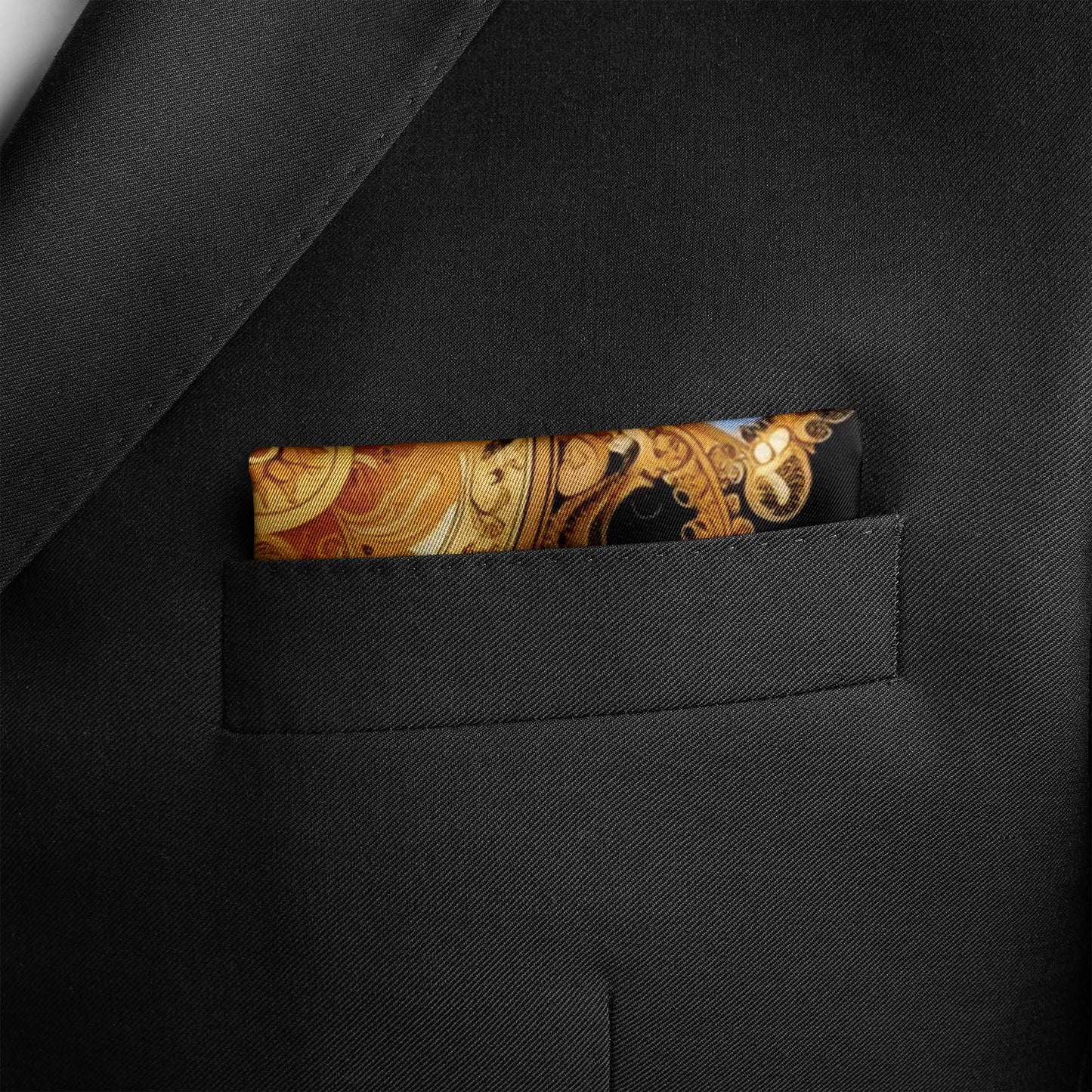 Genuine Silk Gold Rococo Crest Pocket Square