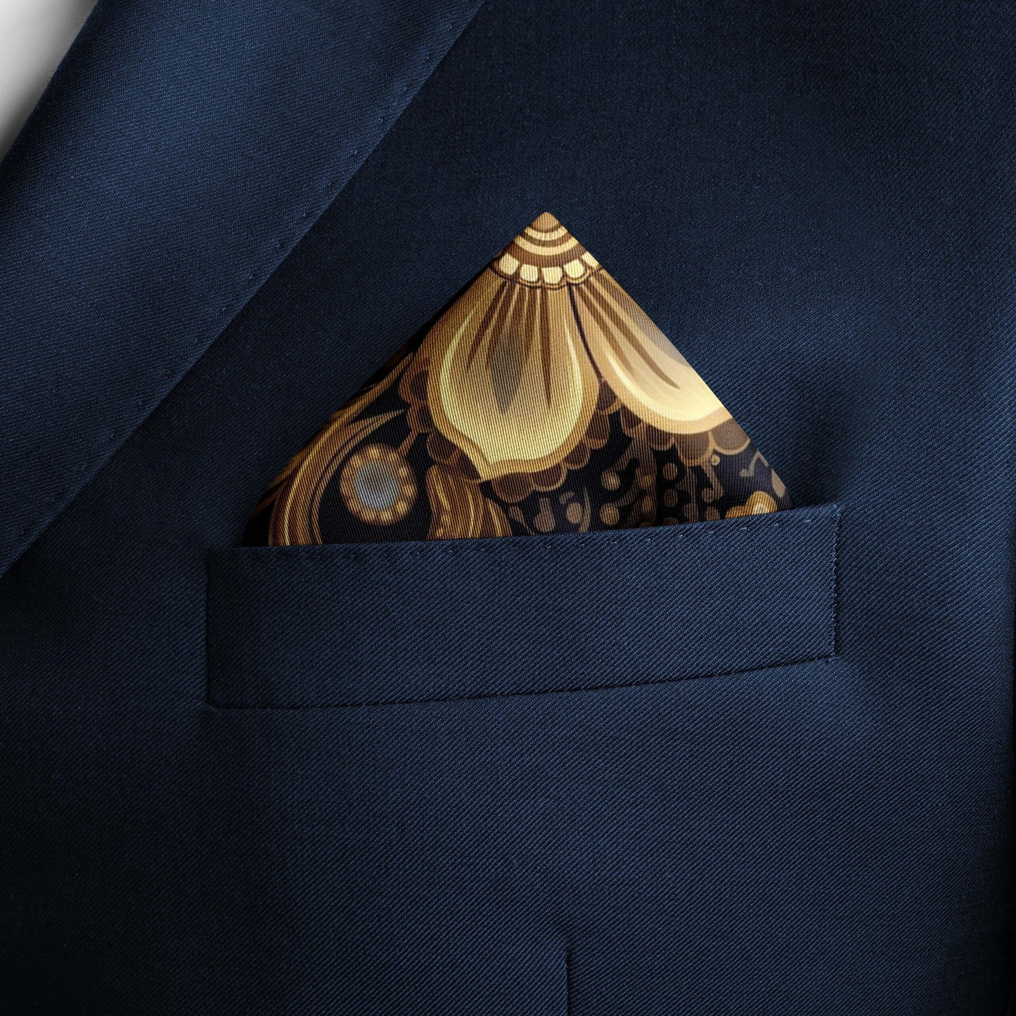 Genuine Silk Greco Floral Gold Frame Pocket Square