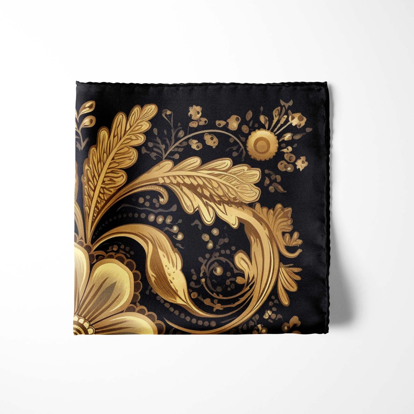 Genuine Silk Greco Floral Gold Frame Pocket Square