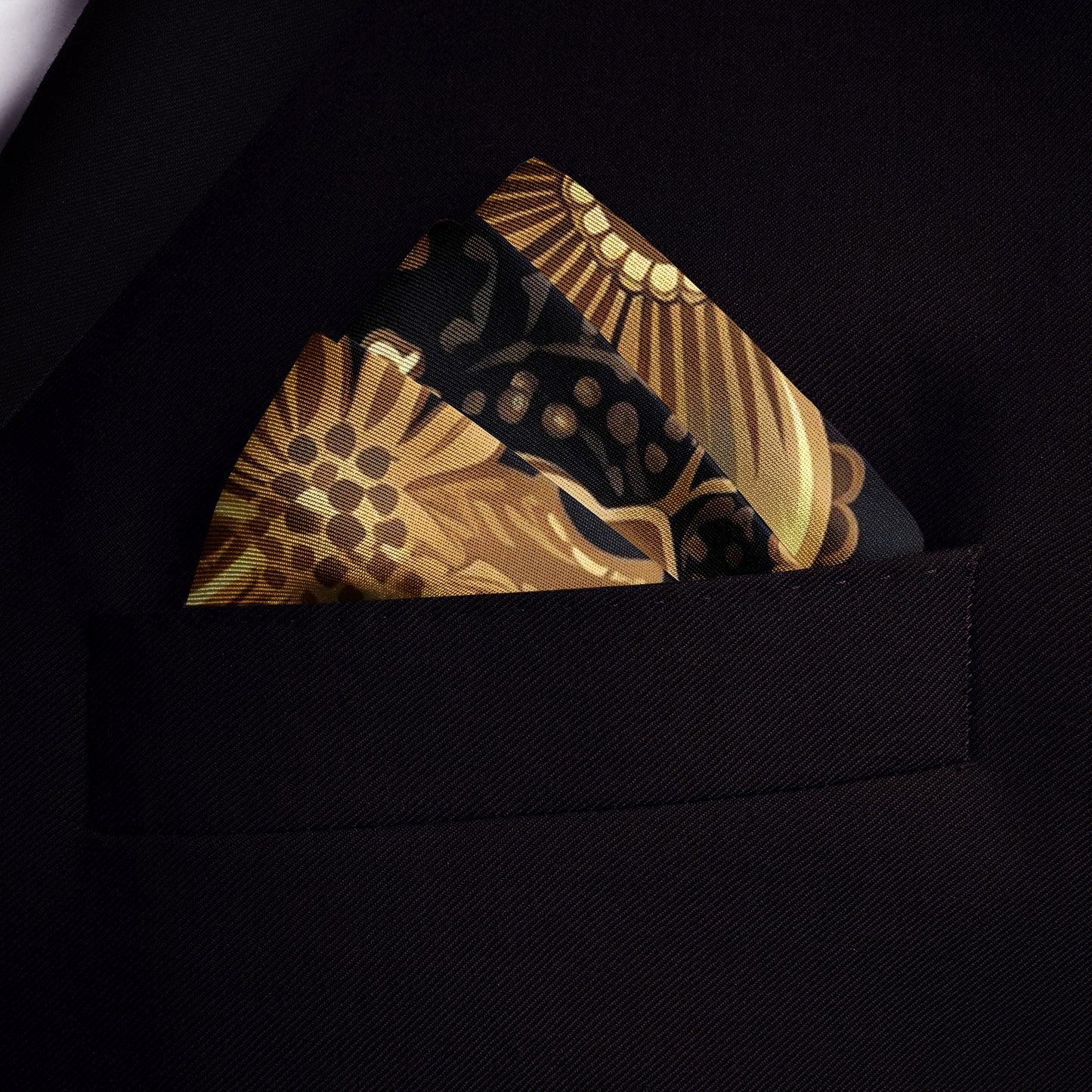 Genuine Silk Greco Floral Gold Frame Pocket Square