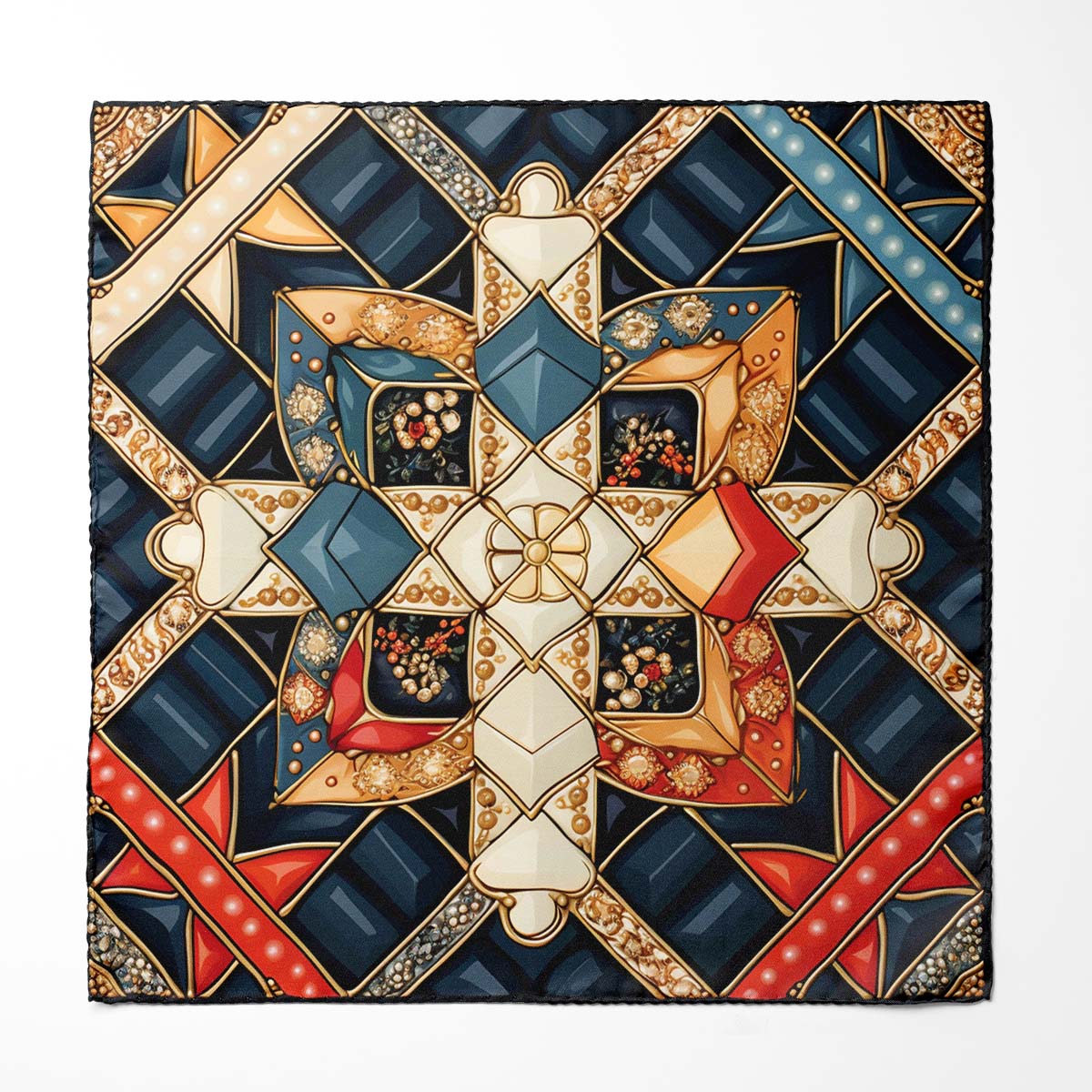 Genuine Silk Imperial Crown Jewel Mosaic Pocket Square