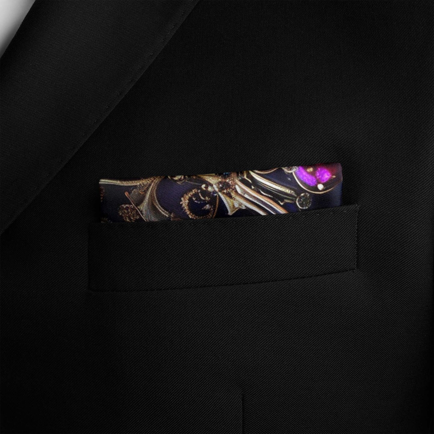 Genuine Silk Midnight Sapphire Jewel Pocket Square