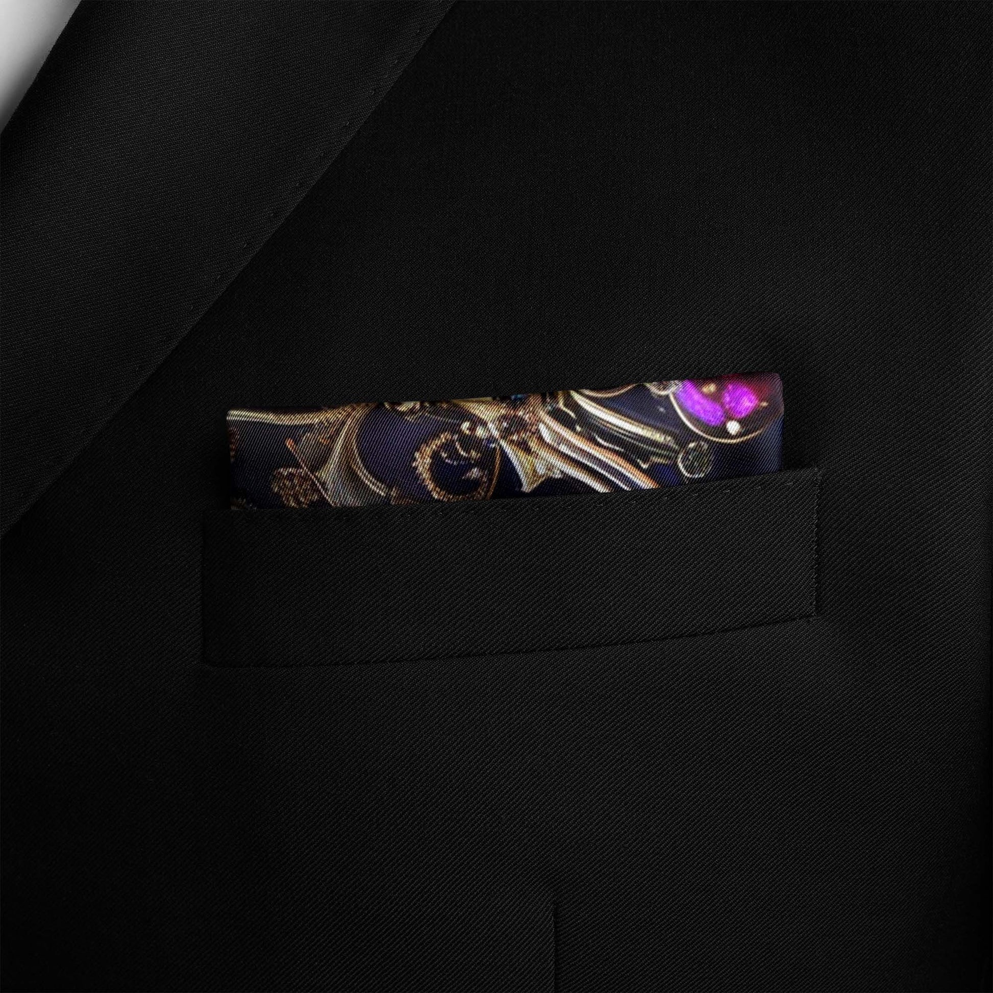 Genuine Silk Midnight Sapphire Jewel Pocket Square